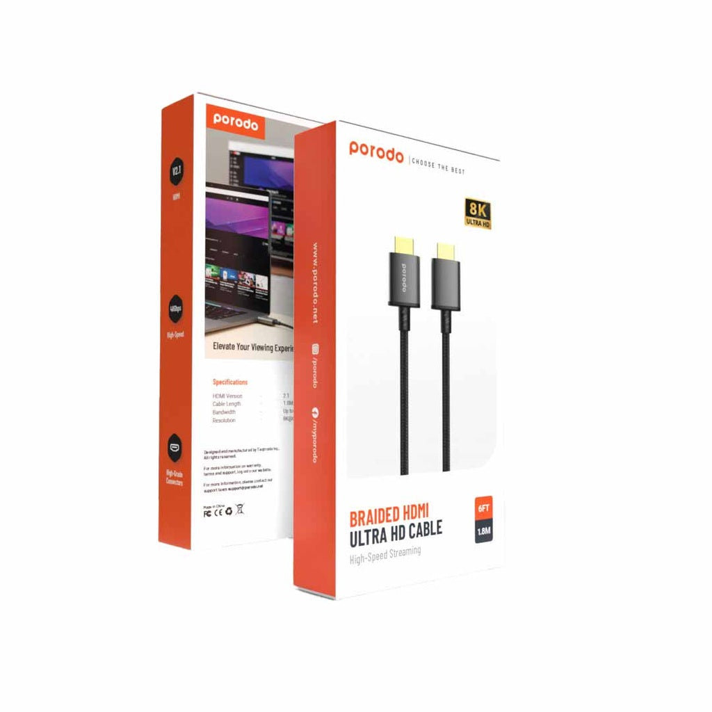 Porodo 8K HDMI PVC Cable 1.8M  Porodo 8K HDMI PVC Cable 1.8M